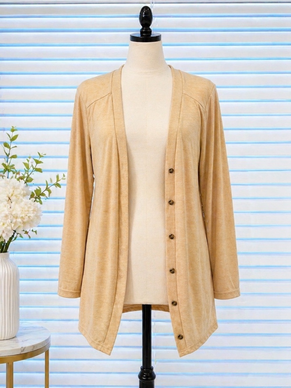 Beige Button-Front Women’s Cardigan Sweater
